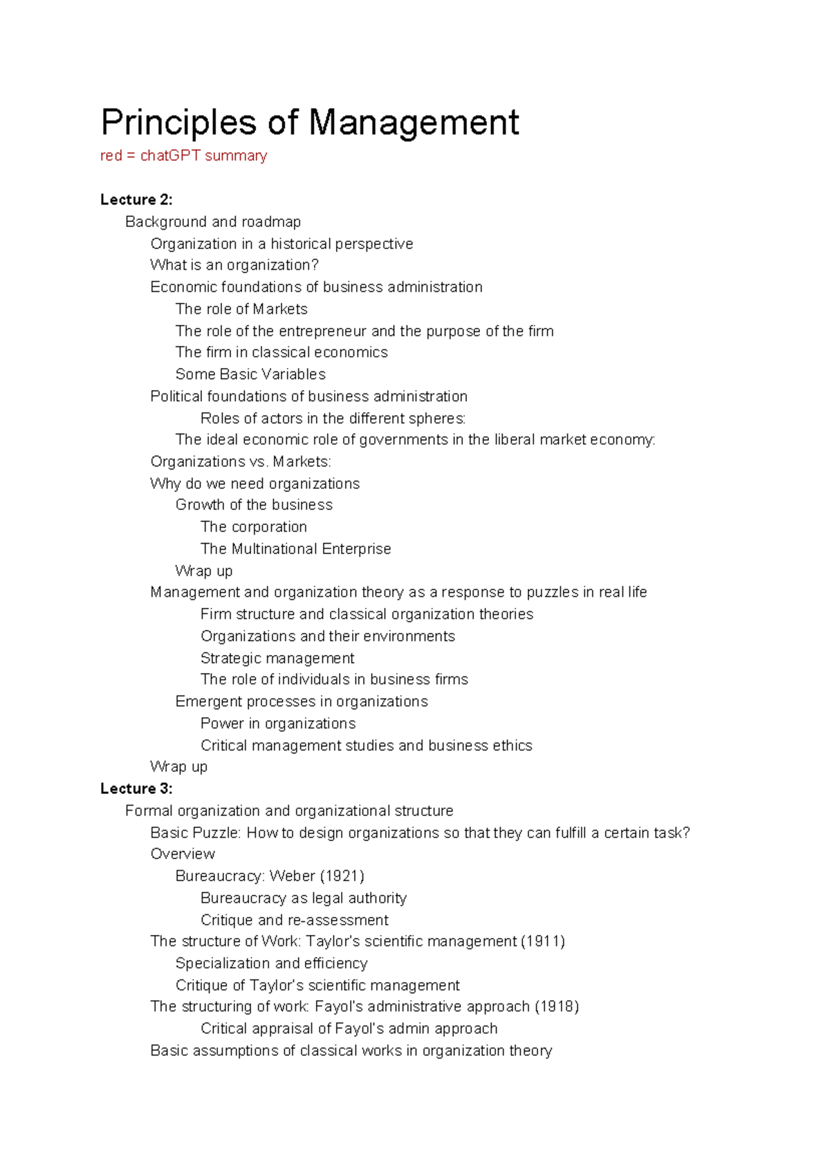 Principles of Management (MGT101) Lecture Summary: Organizational ...