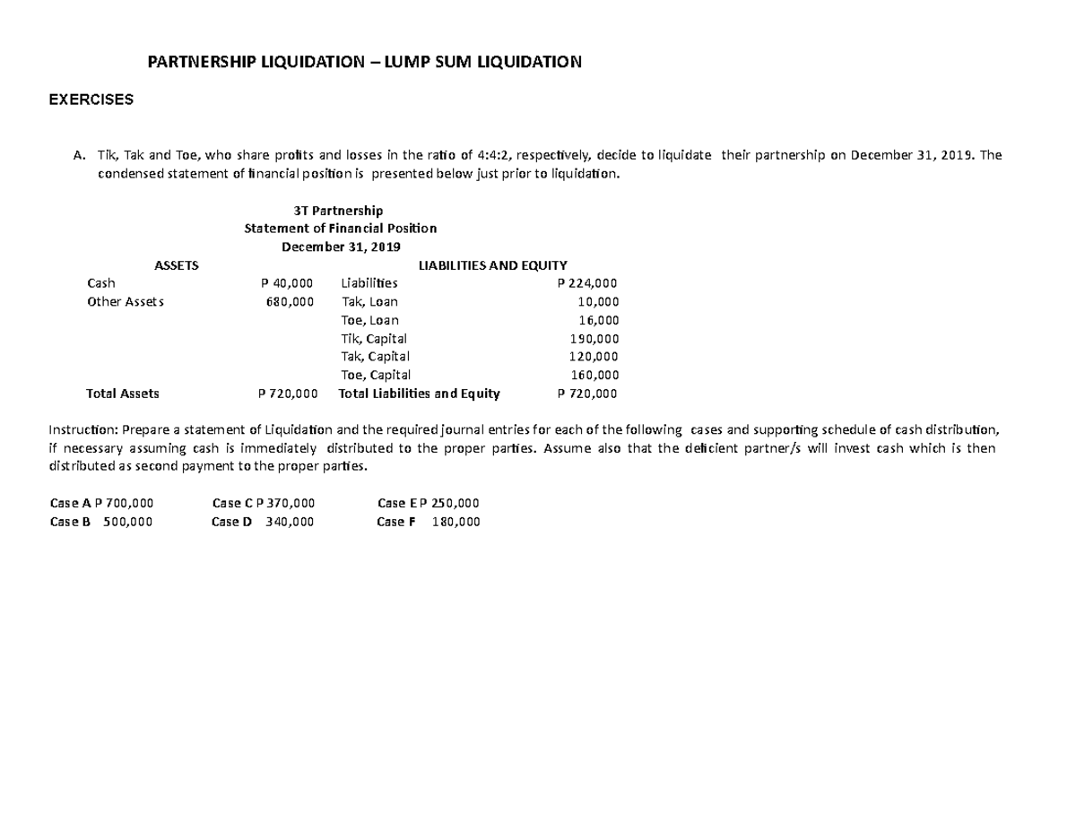 Partnership Liquidation - PARTNERSHIP LIQUIDATION – LUMP SUM ...