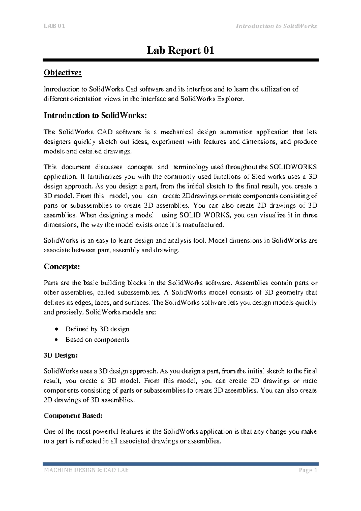 Lab Report 2 - SolidWorks Machine Design & CAD-I (MEEN 5B) - Studocu