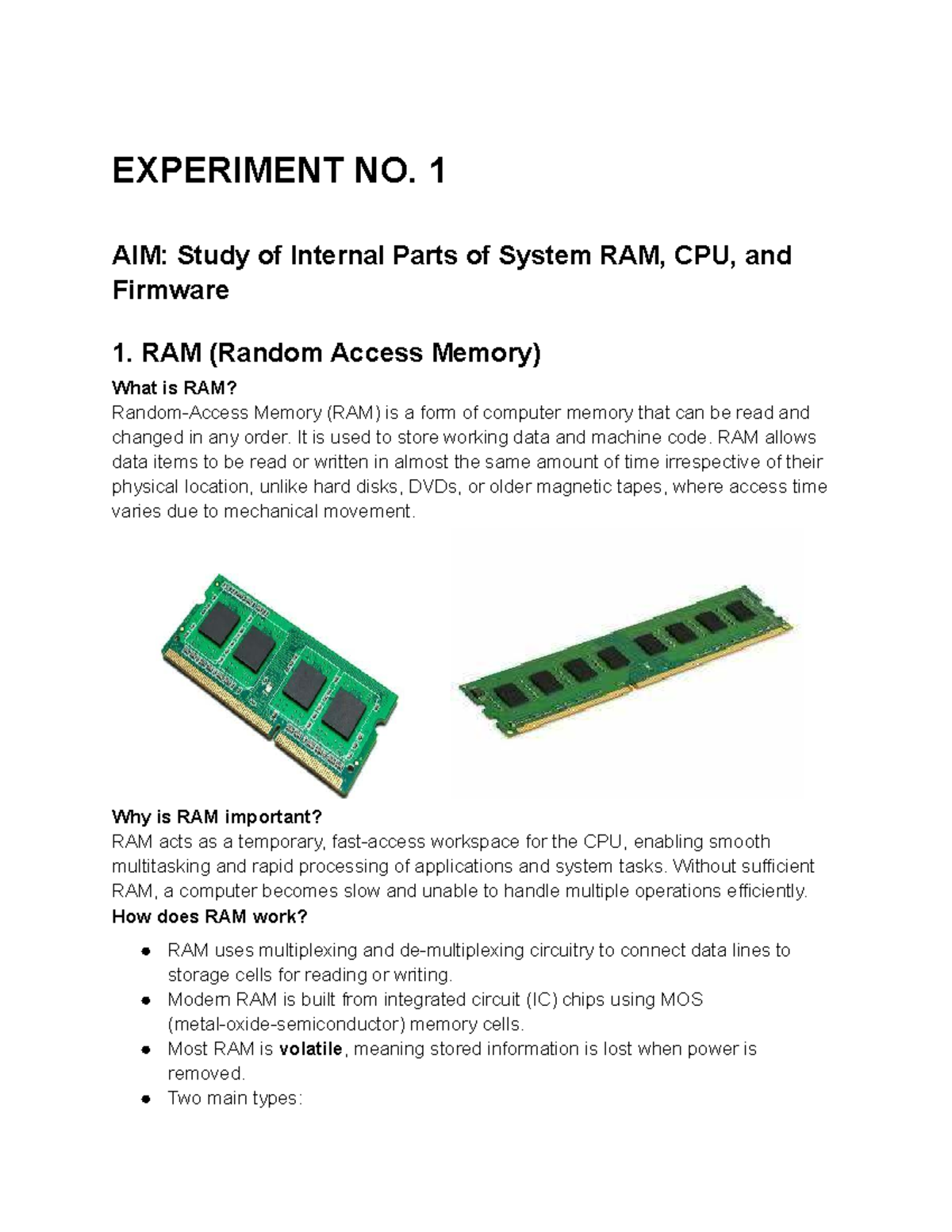 Computer Networks Lab File: Experiments on RAM, CPU, and Network ...