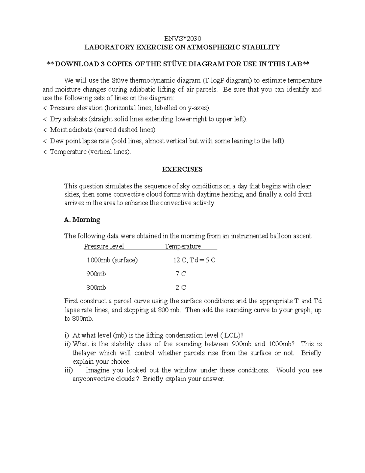 Lab 3 Assignment - Analysis of Atmospheric Stability Using Stüve ...