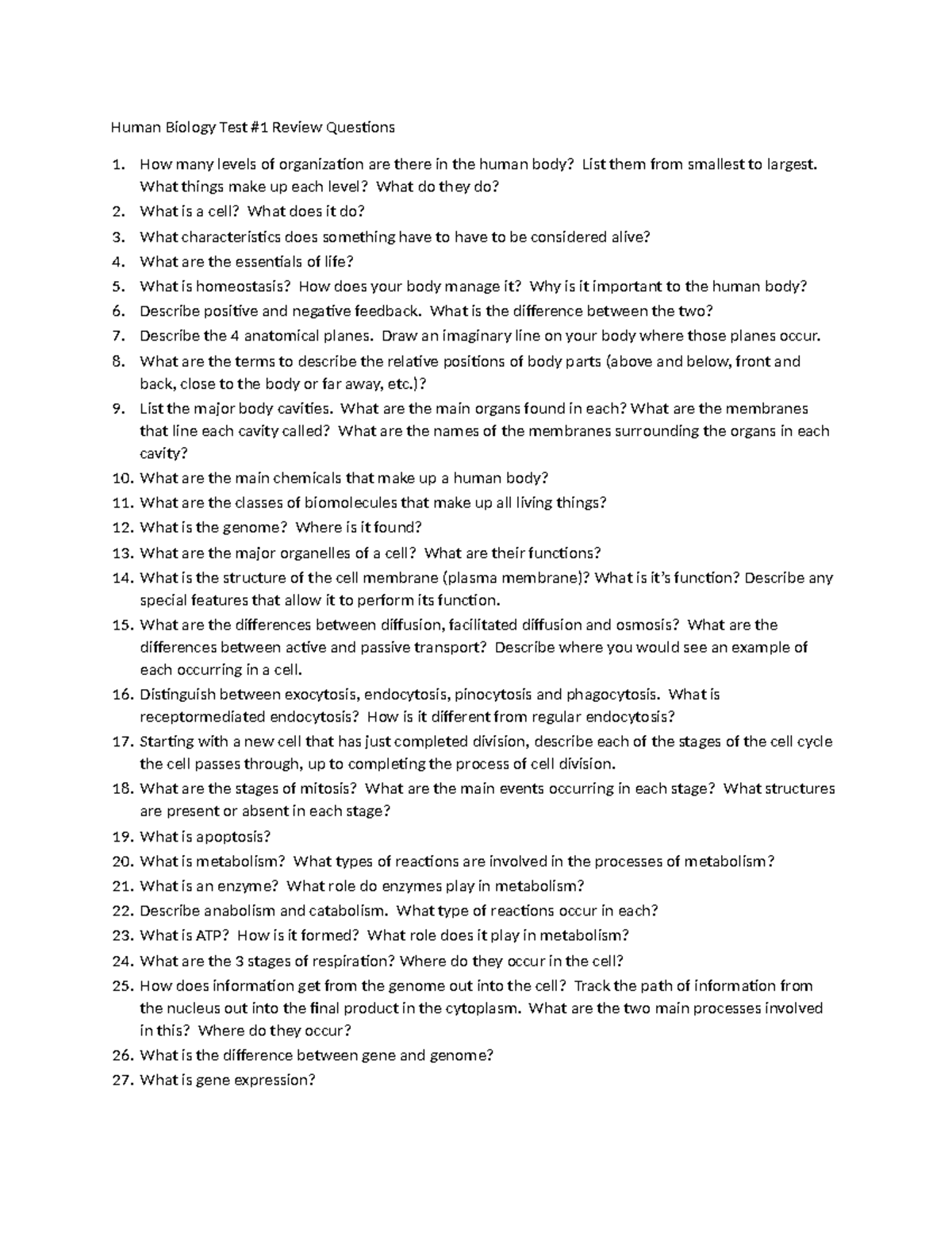Human Biology Midterm Review Questions 1 - Studocu