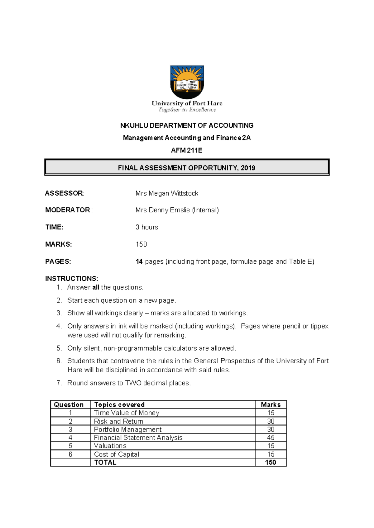 AFM 211E - Final Exam Revision: Management Accounting & Finance 2A ...