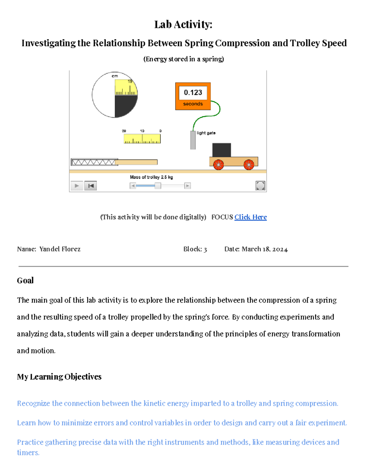 Physics Lab Activity: Spring Compression & Trolley Speed Analysis - Studocu