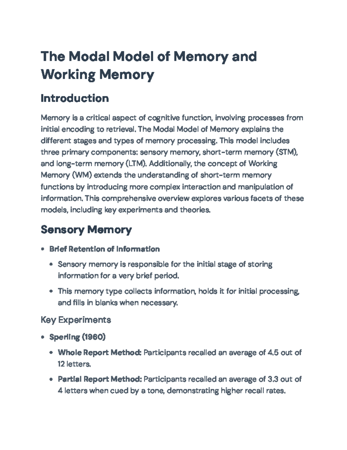 The Modal Model of Memory & Working Memory Concepts Overview - The ...