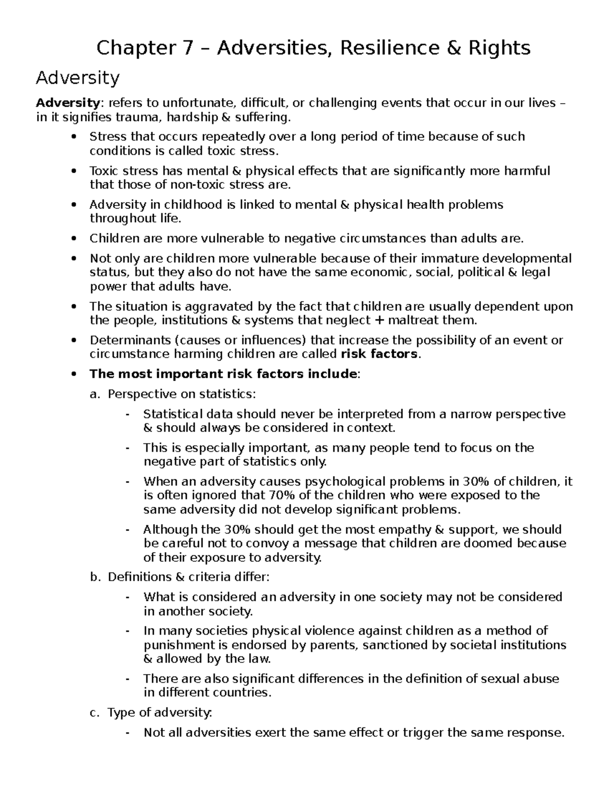 Chapter 7 - Notes for semester tests - Chapter 7 – Adversities ...