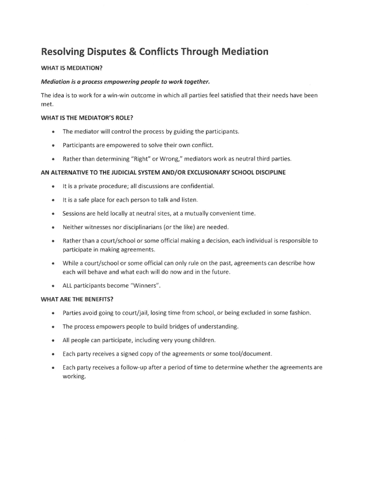 Mediation: Resolving Conflicts and Empowering Participants - Studocu