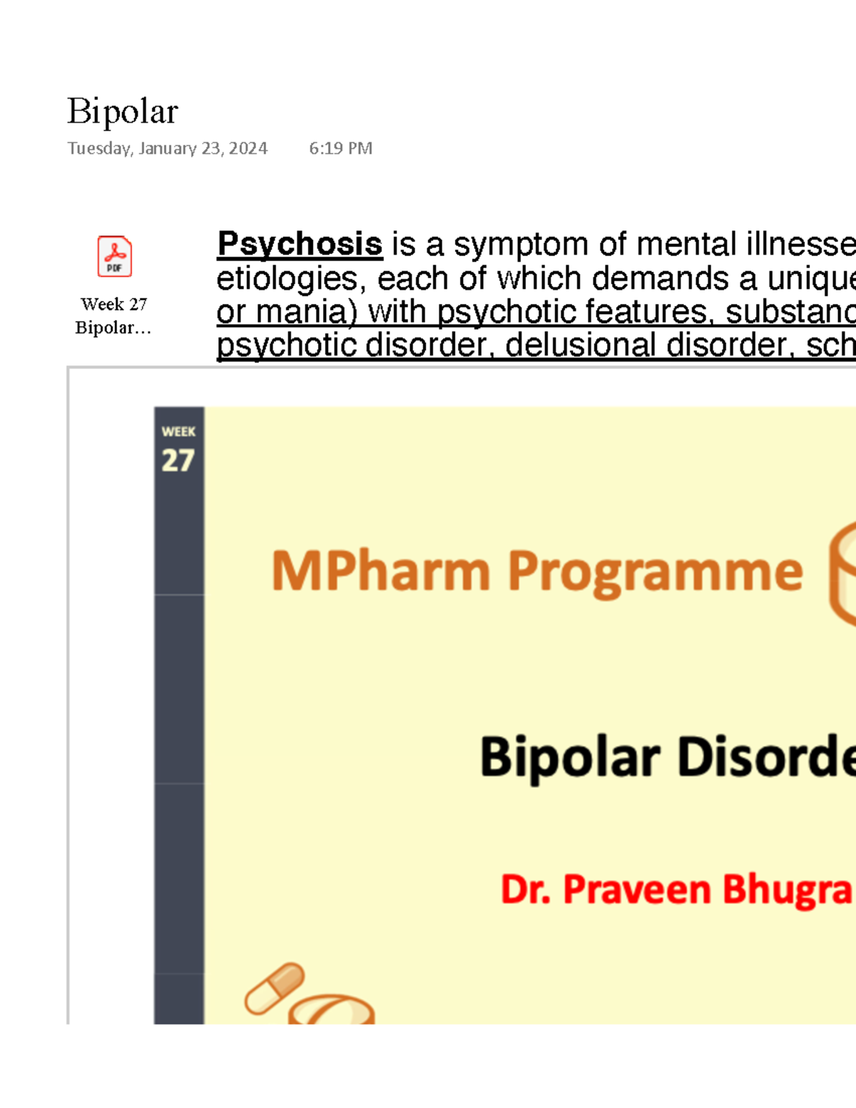 Bipolar Disorder Class Notes - Week 27 (Mental Health Study) - Studocu