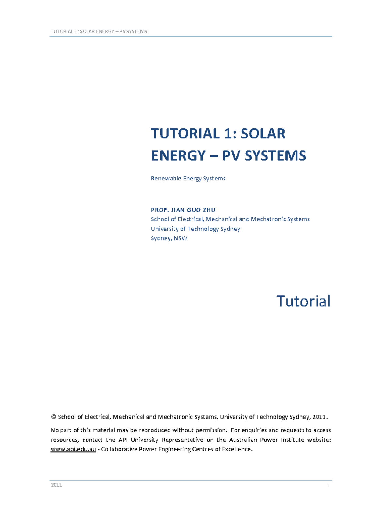 Tutorial 1 Solar PV Systems - TUTORIAL 1: SOLAR ENERGY – PV SYSTEMS ...