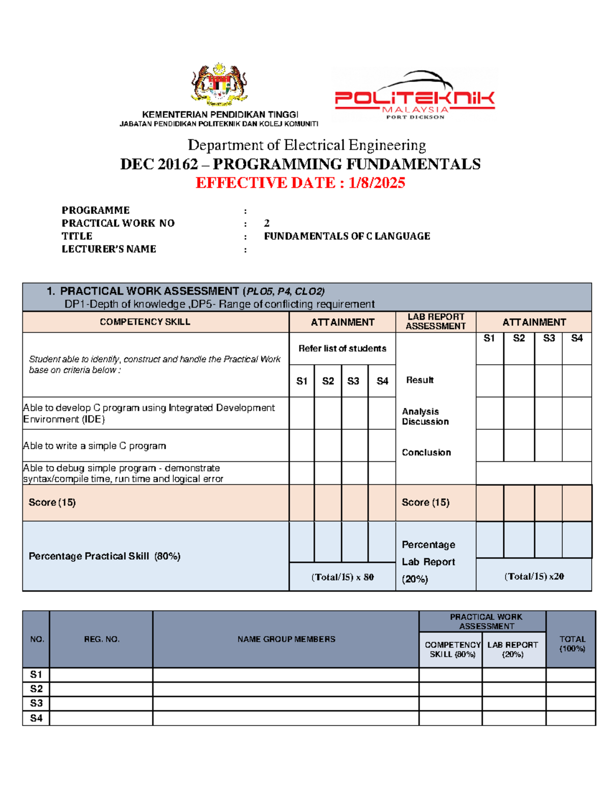 PW2 Sesi 1 2025 2026 Final Lab Report on C Programming Fundamentals ...