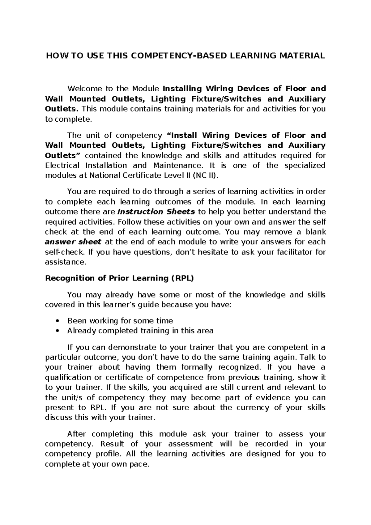 07A Guide to Using Competency-Based Learning Material for NC II - Studocu