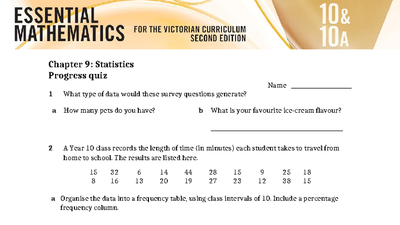 Year 10 Statistics Quiz: Chapter 9 Data Analysis and Graphs - Studocu