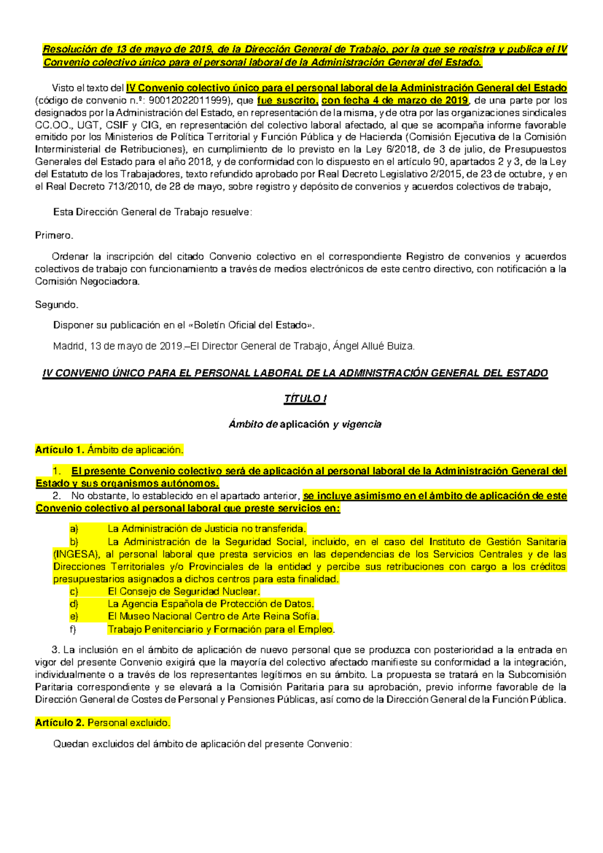IV Convenio Colectivo para el Personal Laboral del Estado - TEMA 4 ...