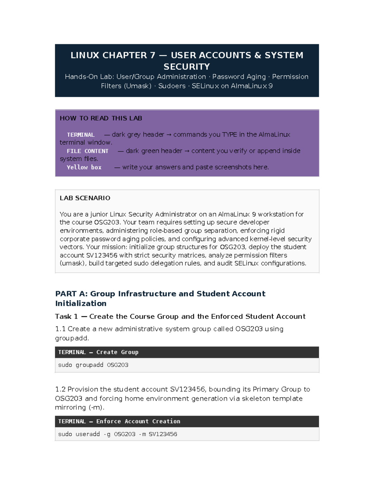 C7 Exercises - OSG203 Lab: User Accounts & Security on AlmaLinux 9 ...