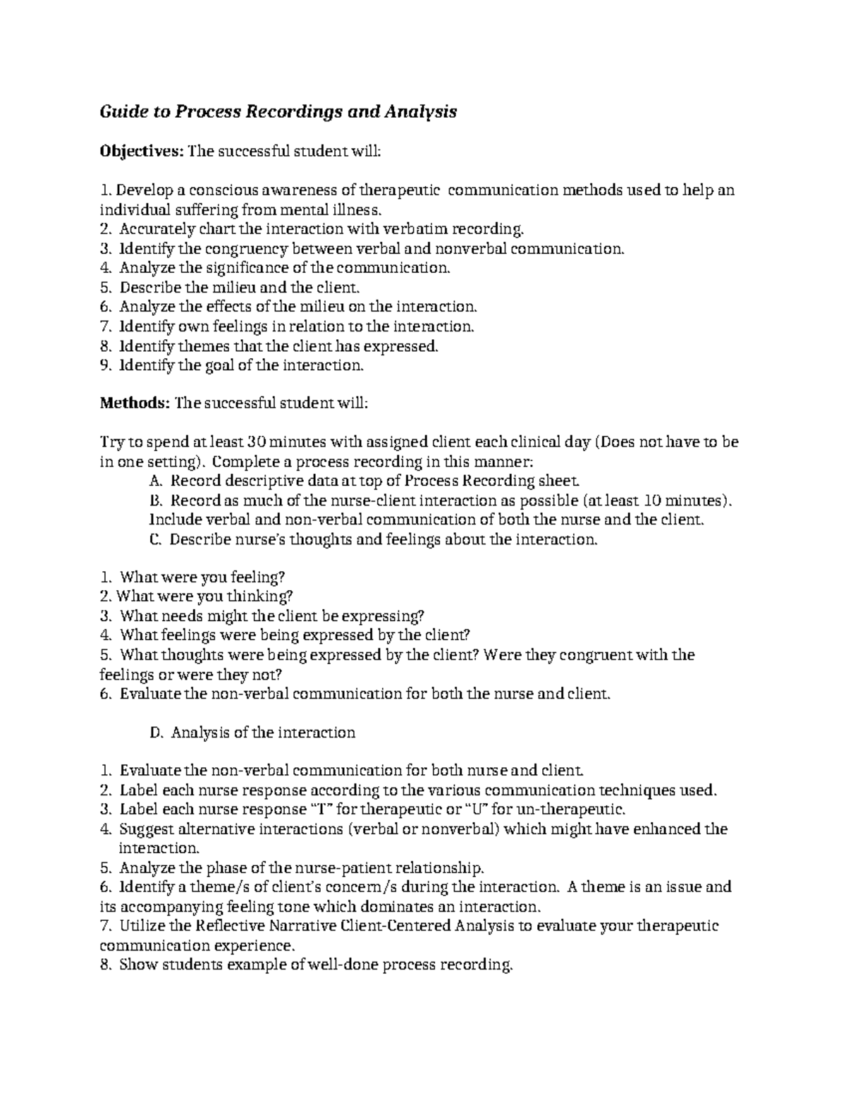 Process Recording Analysis Instructions - Guide to Process Recordings ...