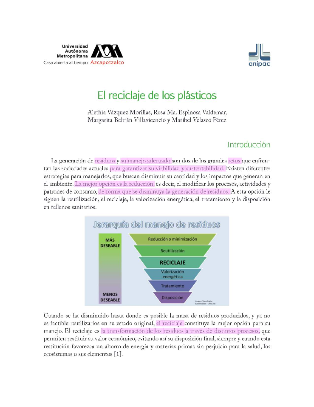 Reciclaje de Plásticos: Estrategias y Beneficios - Lectura 1 - Studocu