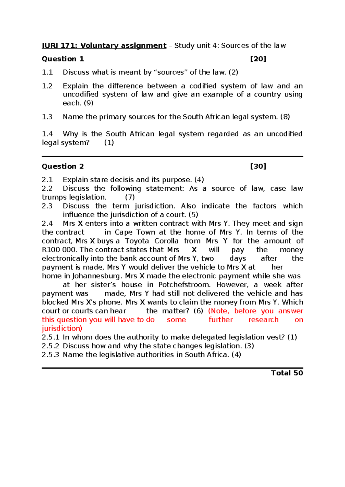 Assignment SU 4 - May 2024 - IURI 171: Voluntary assignment – Study ...
