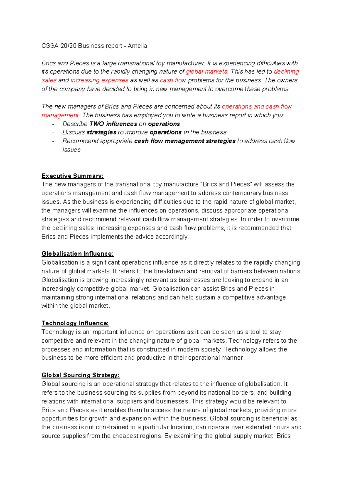 CSSA Business Report: Strategies for Operations & Cash Flow Management ...