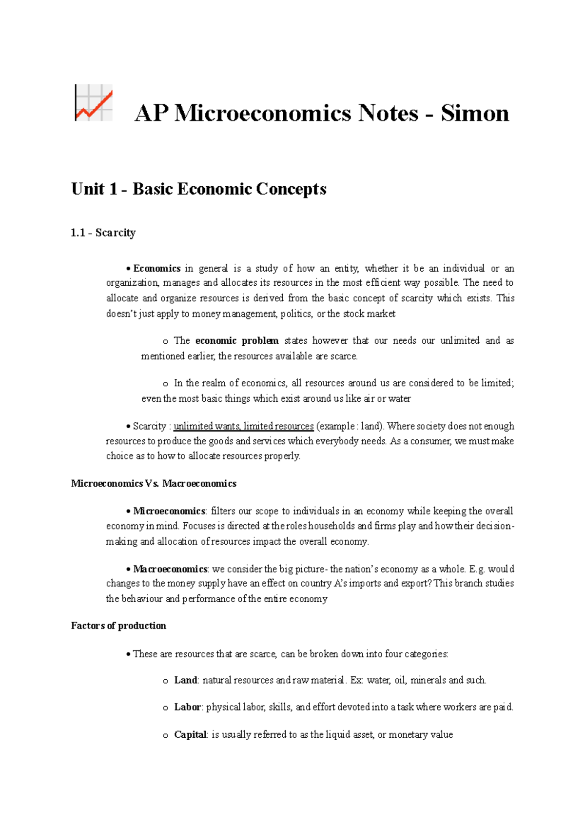 AP Microeconomics Notes - The need to allocate and organize resources ...