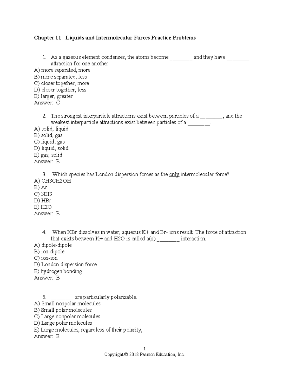 Chapter 11 Practice Problems - Chapter 11 Liquids and Intermolecular ...