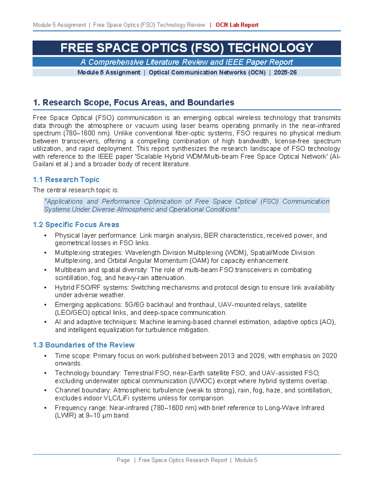 Module 5 Assignment: Comprehensive Review of Free Space Optics (FSO ...