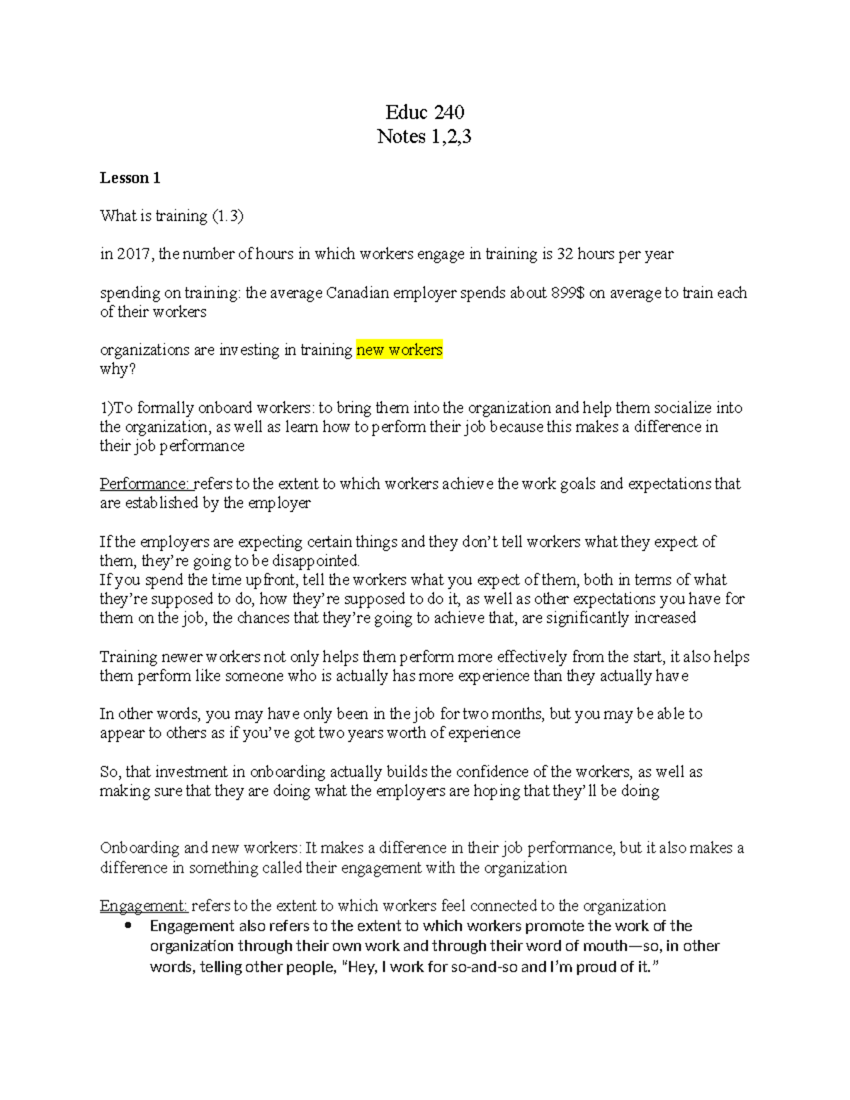 Educ 240 - Lesson Notes on Worker Training and Development - Studocu