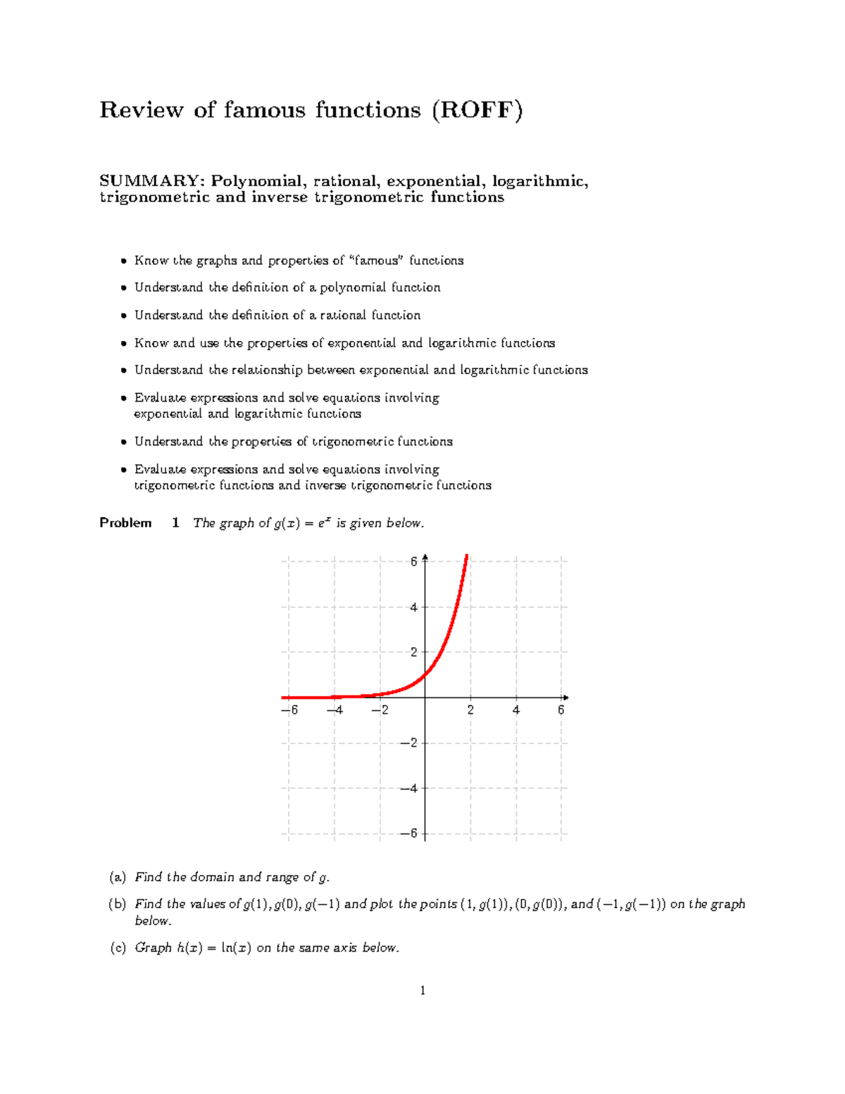 Review of Famous Functions (ROFF): Key Concepts & Problems - Studocu