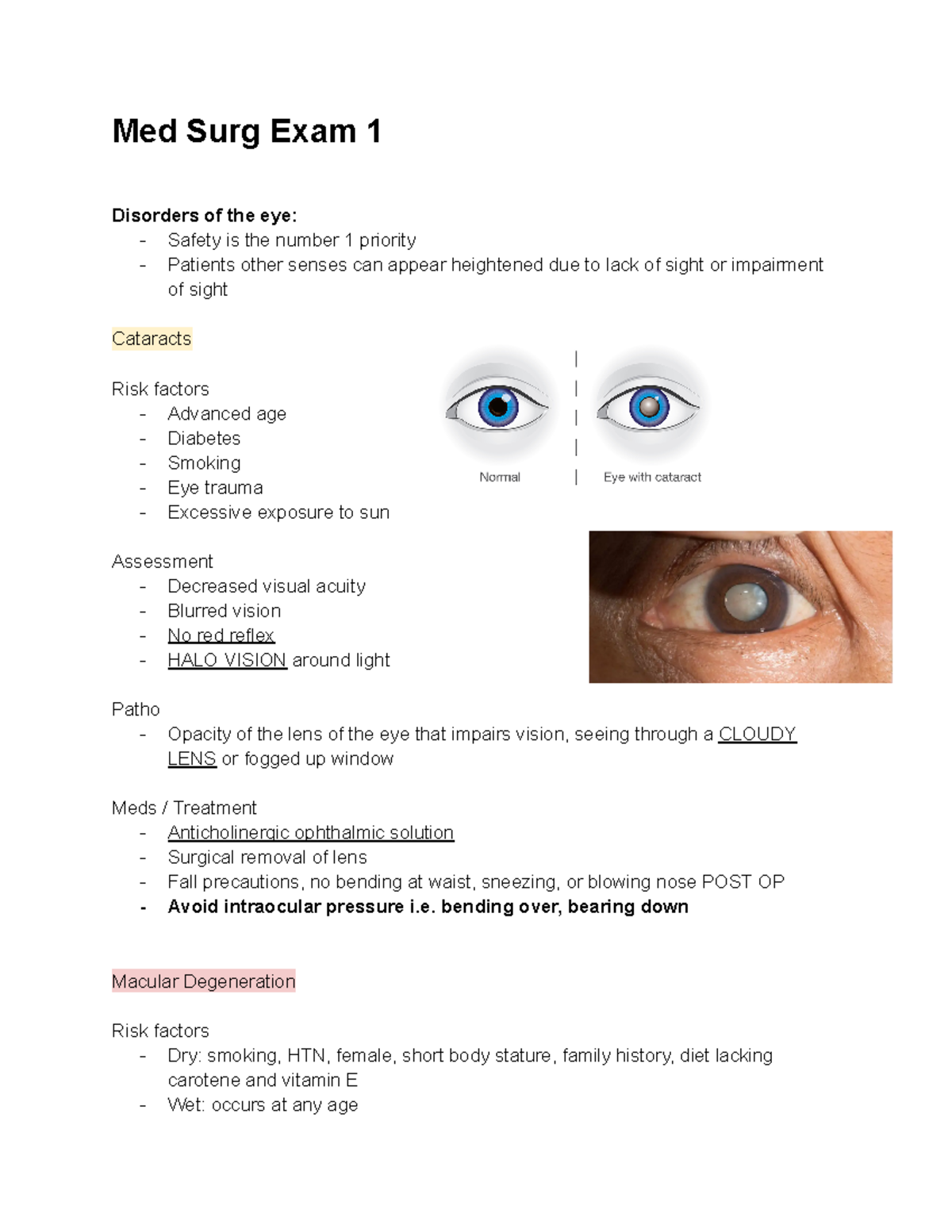 MED SURG EXAM 1 Comprehensive Study Guide for Nursing Students - Studocu
