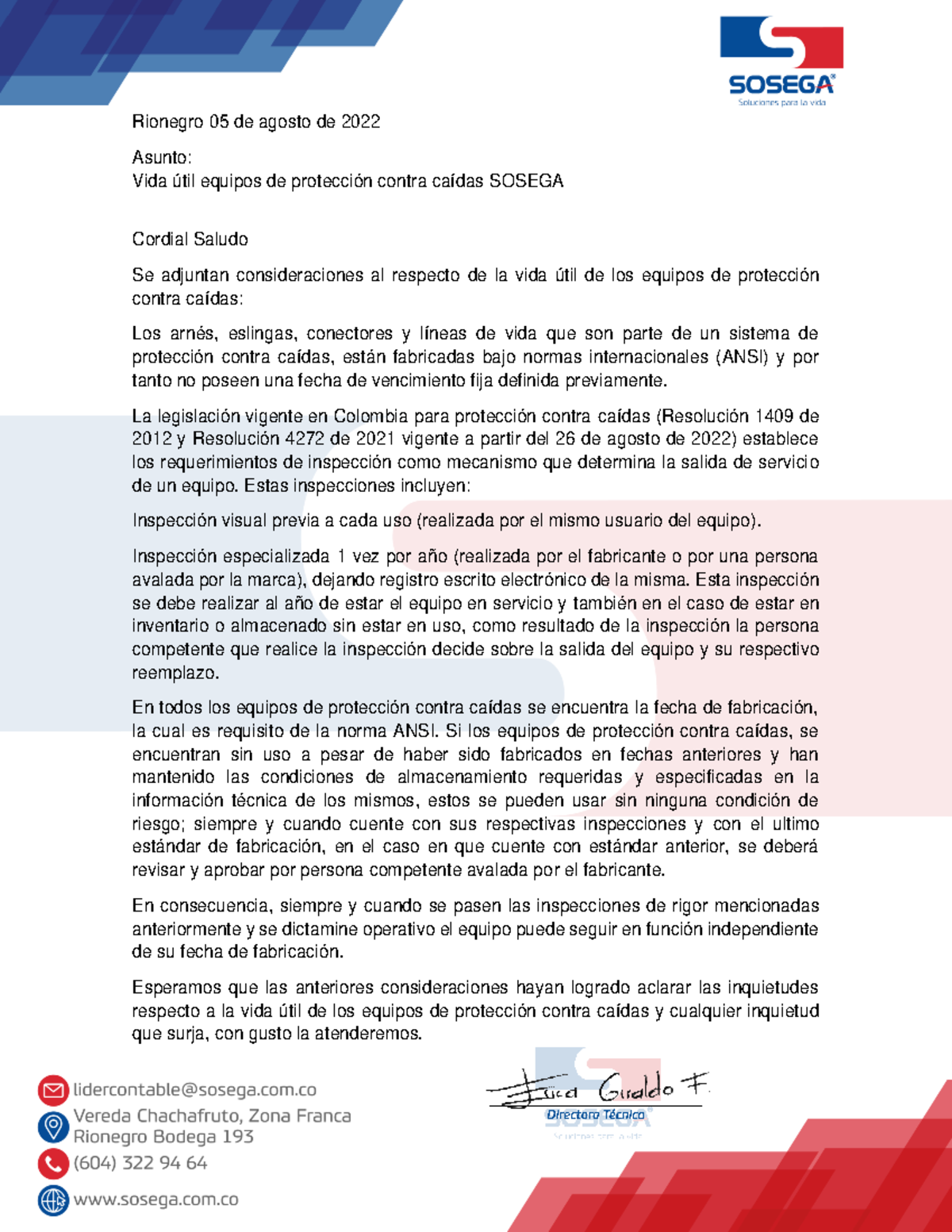 Vida Útil de Equipos de Protección Contra Caídas - SOSEGA (2022) - Document Preview