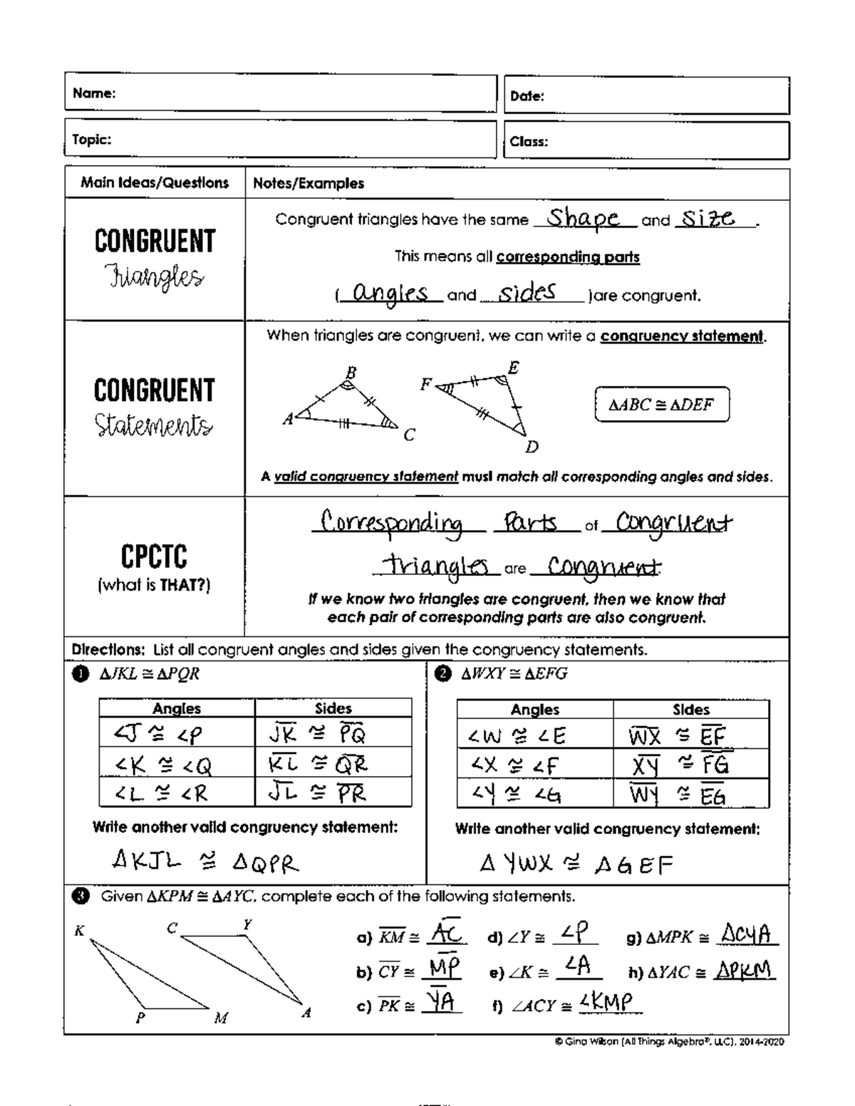 Unit 4.2 Notes: Understanding Congruent Triangles and Proofs - Studocu