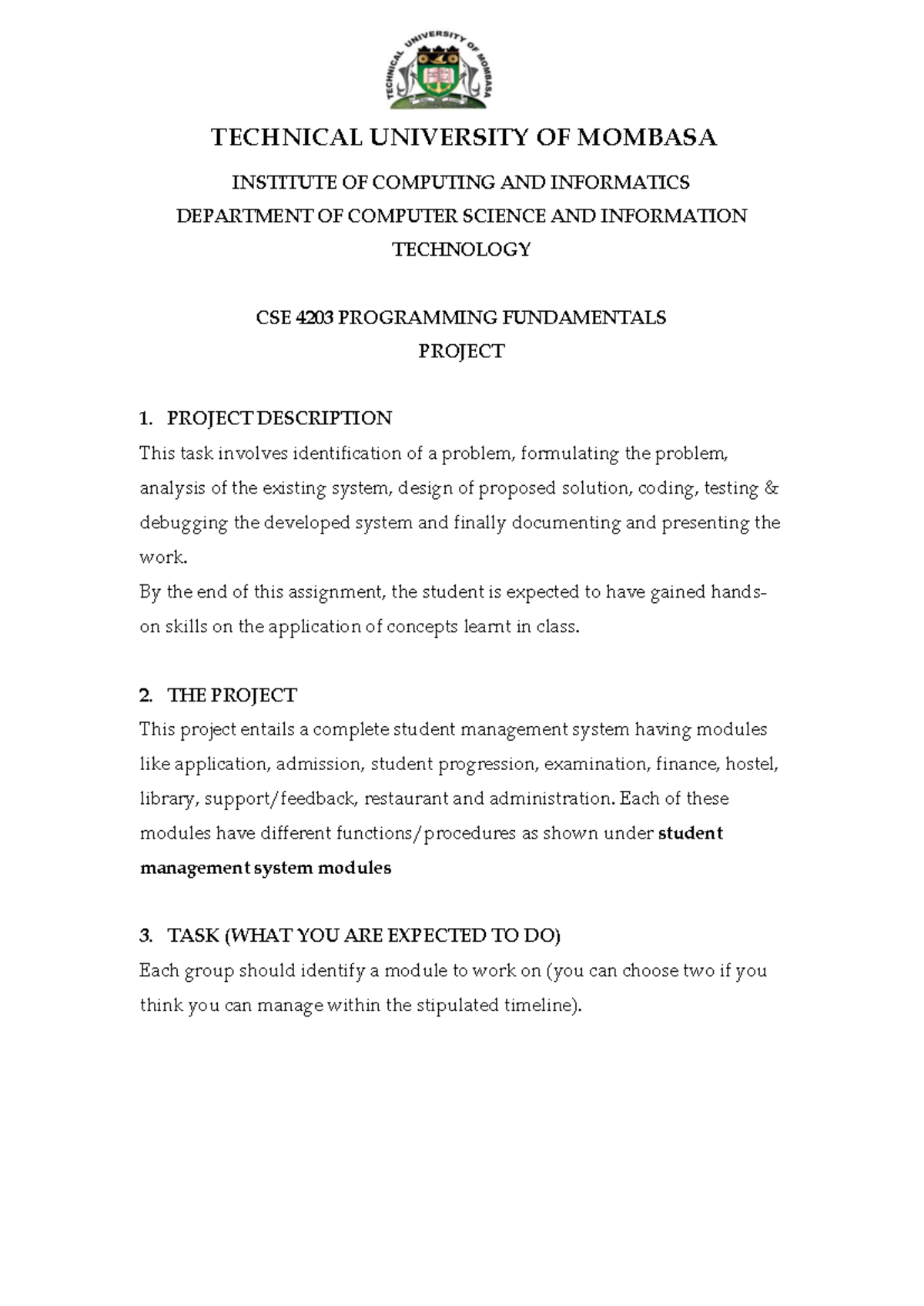 Student Project Task - Simple task - INSTITUTE OF COMPUTING AND ...