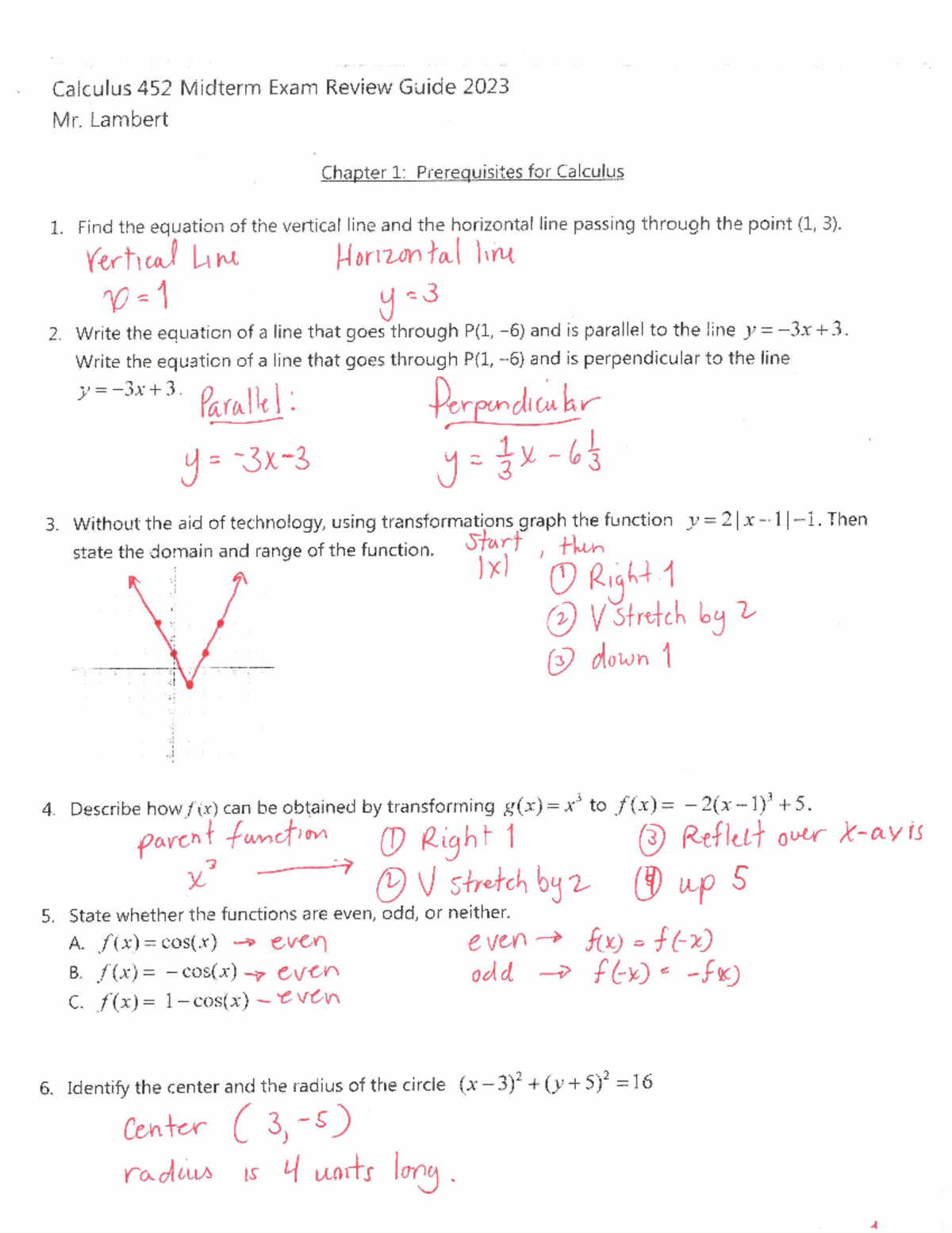 Calculus 452 Midterm Exam Review Guide 2023 - Answer Key - Studocu