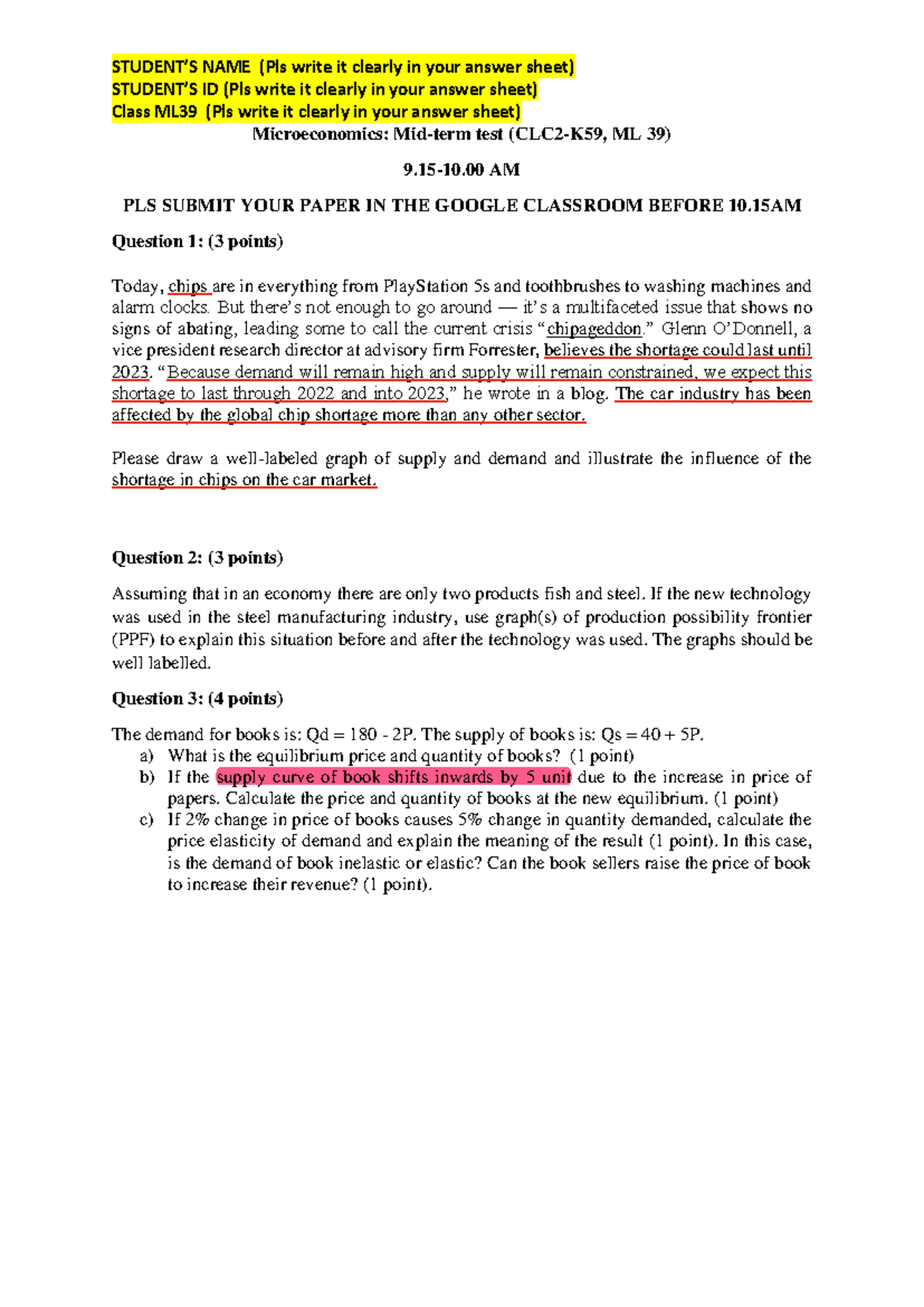Midterm Exam CLC2 K59 - Microeconomics Test and Questions - Studocu
