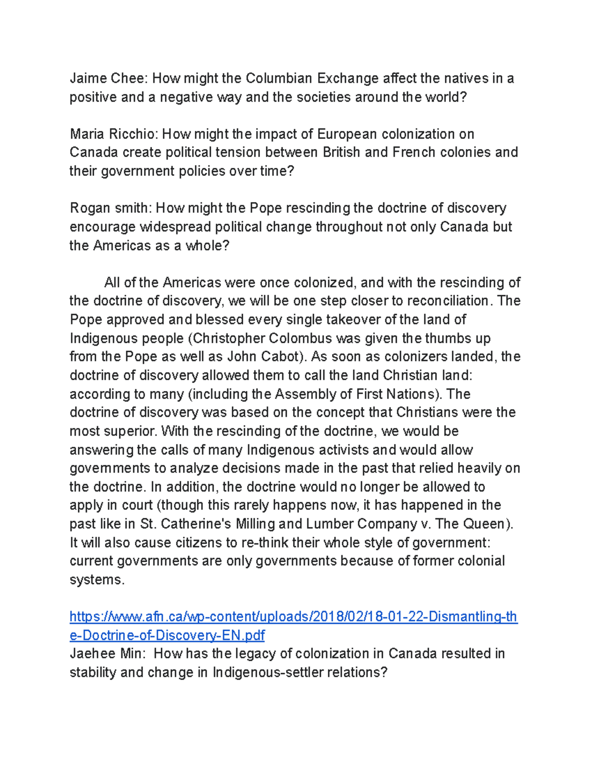 Week 6 Discussion: Impact of Colonization on Indigenous Peoples and ...