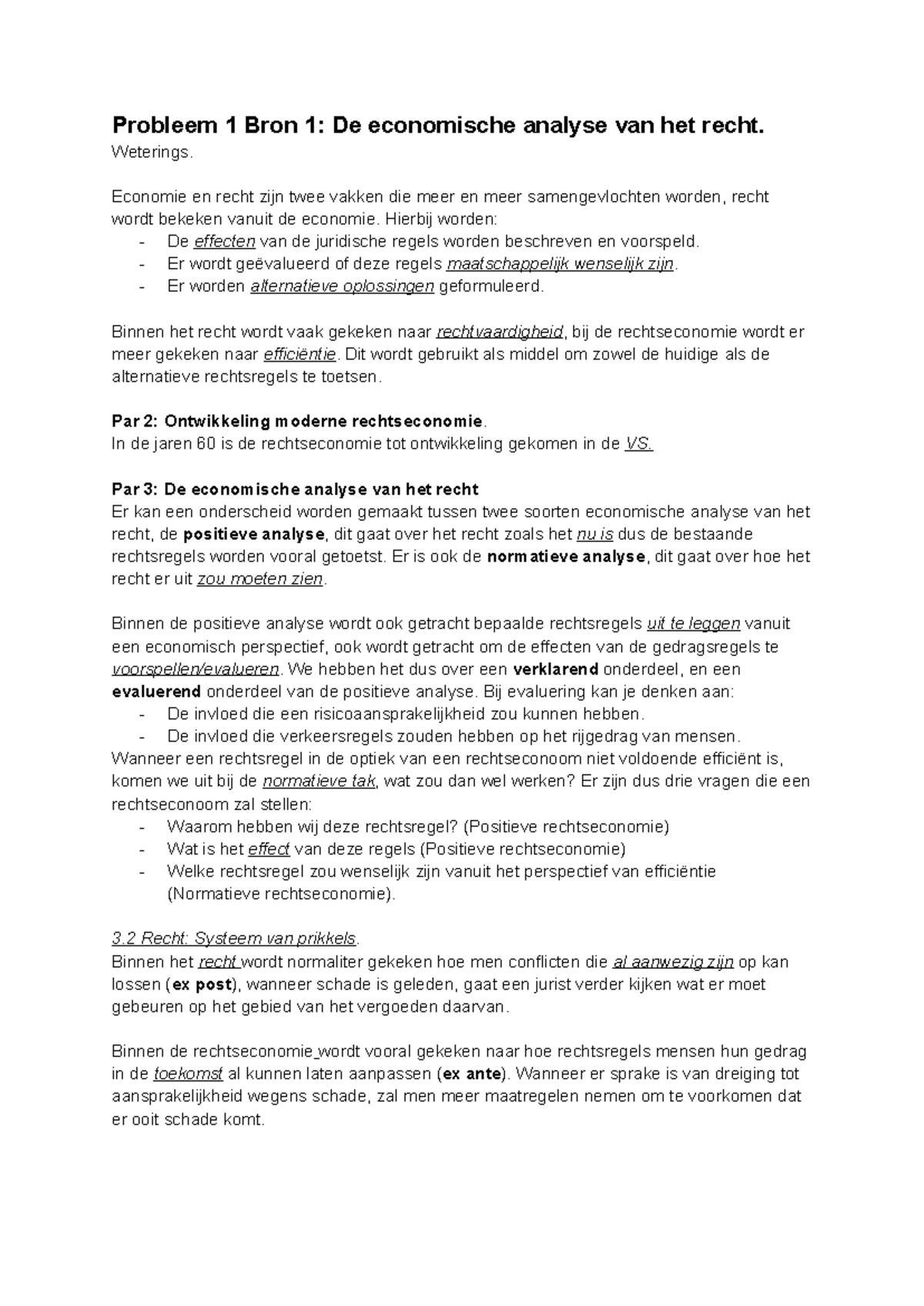 R.E.M. Samenvatting: Economische Analyse van het Recht en ...