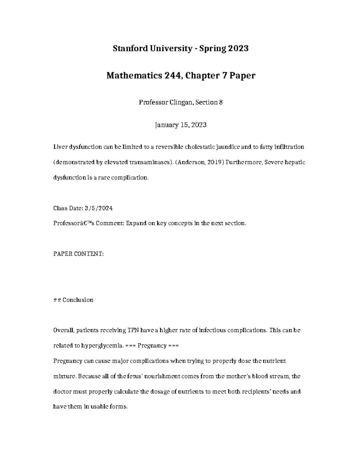 Mathematics 244 Chapter 7 Paper - Stanford University - Spring 2023 ...