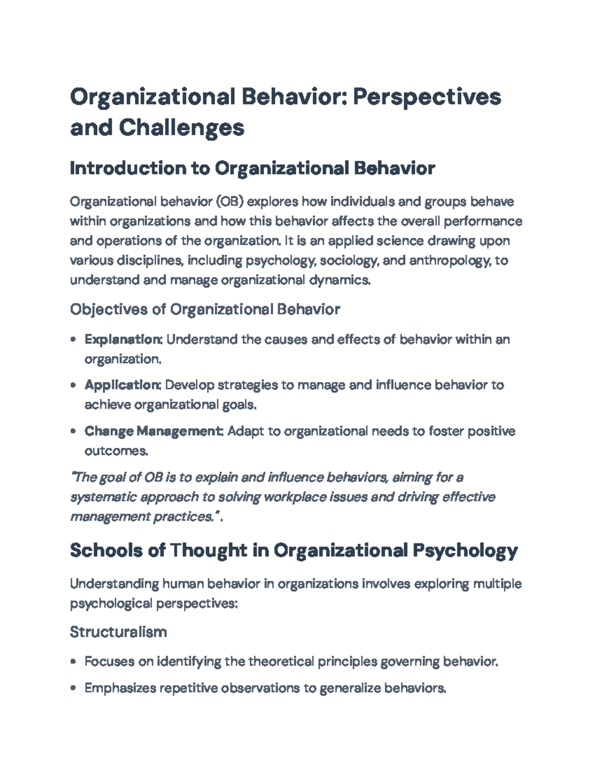 Organizational Behavior: Insights and Challenges in a Changing World ...