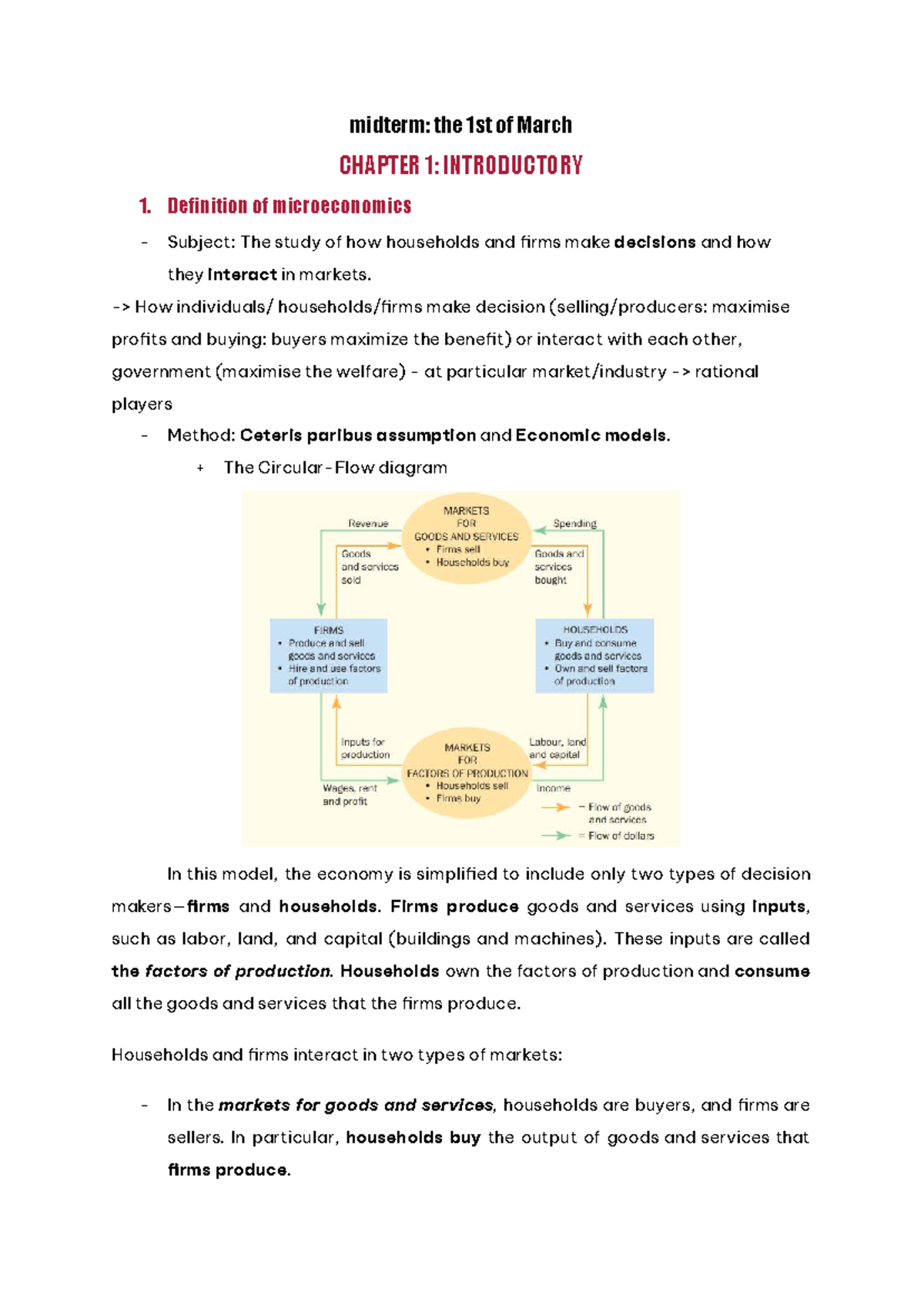 Midterm: Microeconomics notes on decision-making and market ...