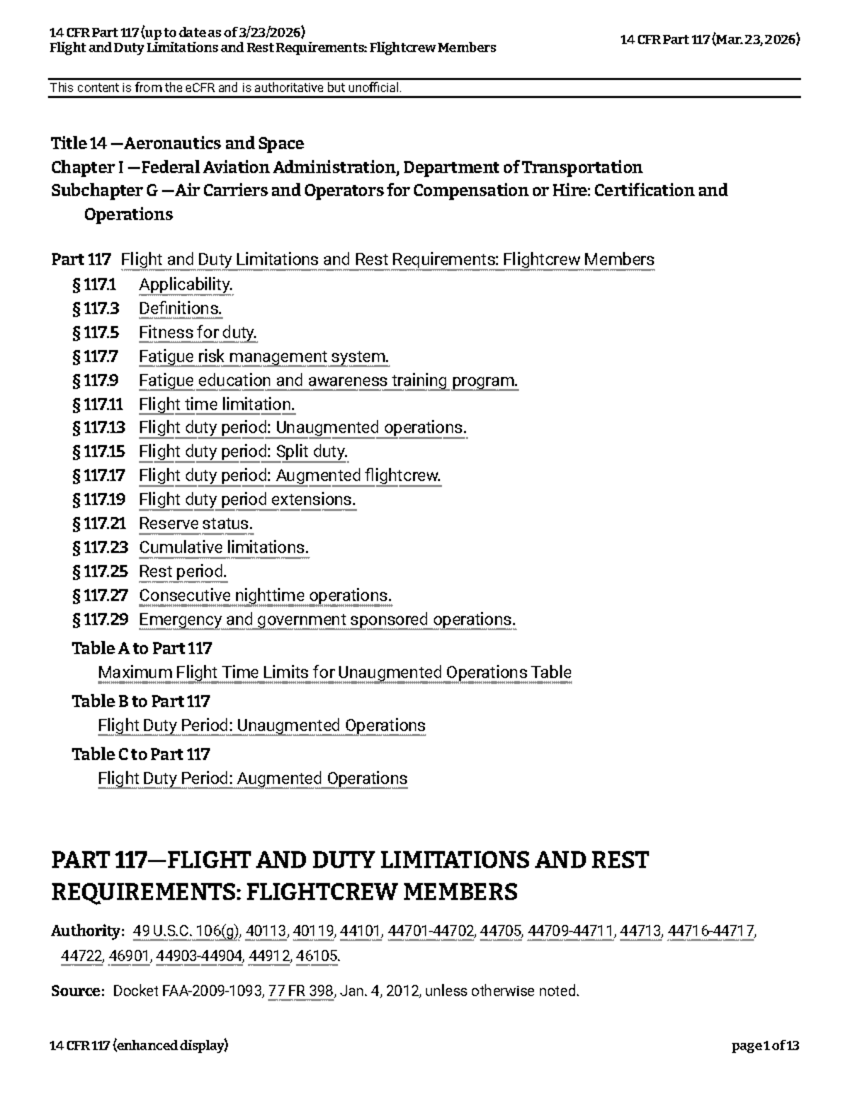 14 CFR Part 117: Flight and Duty Limitations for Flightcrew Members ...