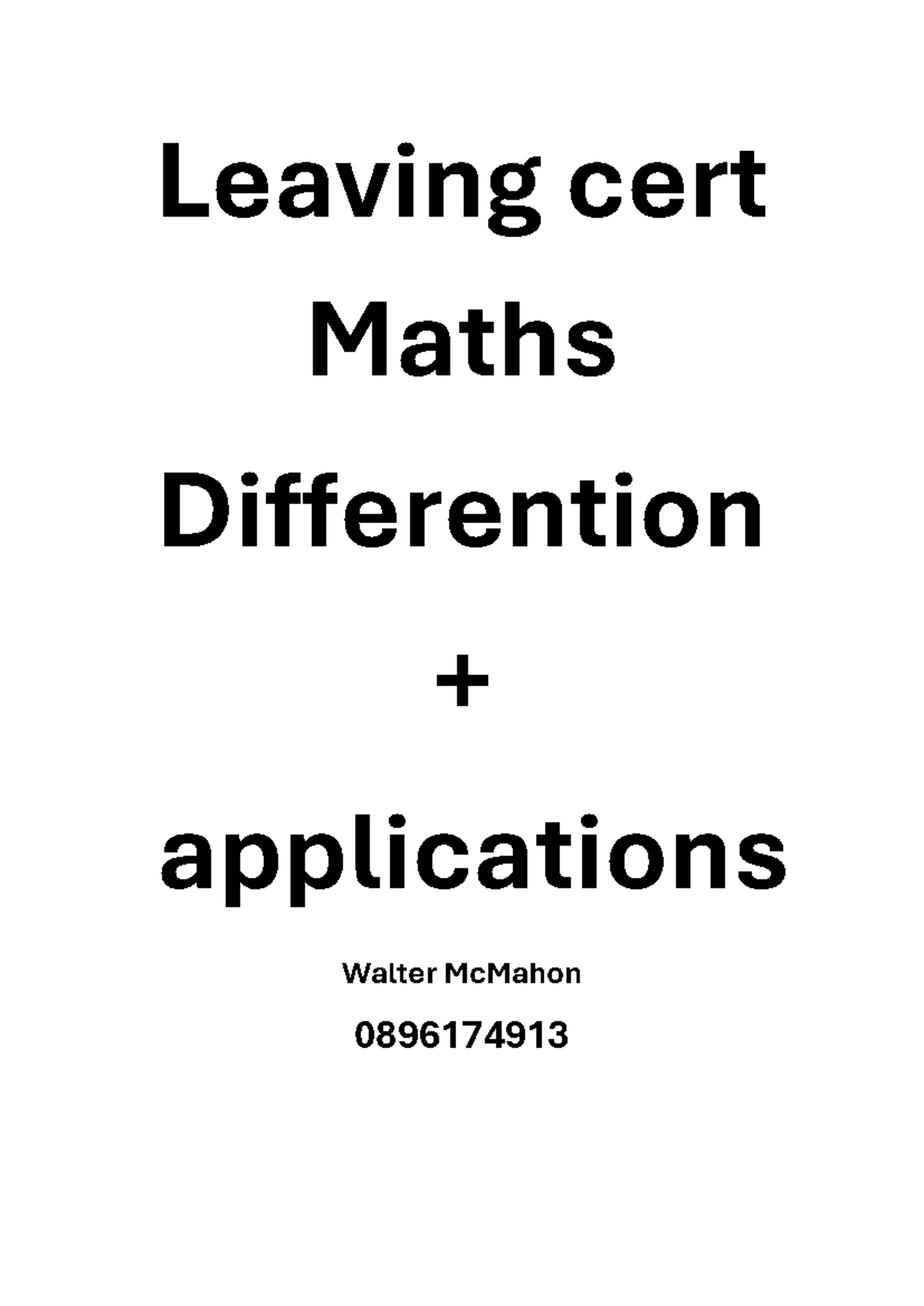 Leaving Cert Maths: Differentiation Applications Notes (0896174913 ...