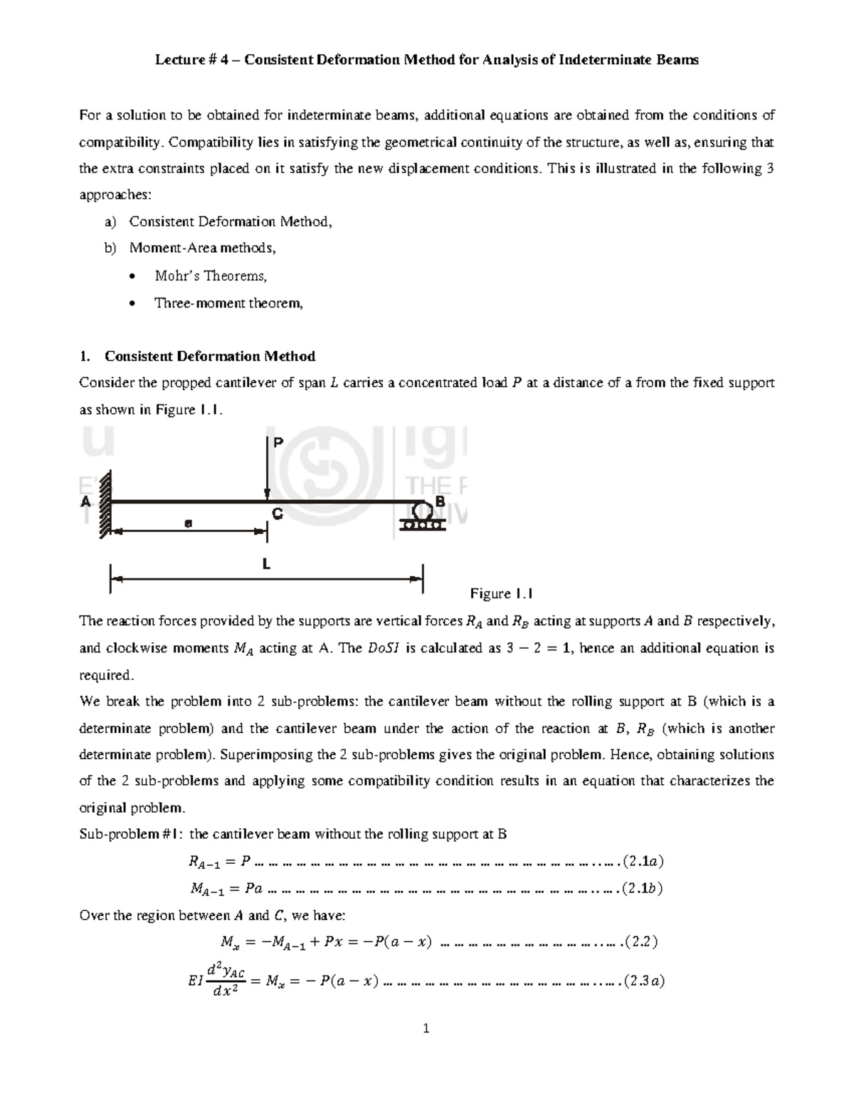 Final Exam Review: Consistent Deformation Method for Indeterminate ...