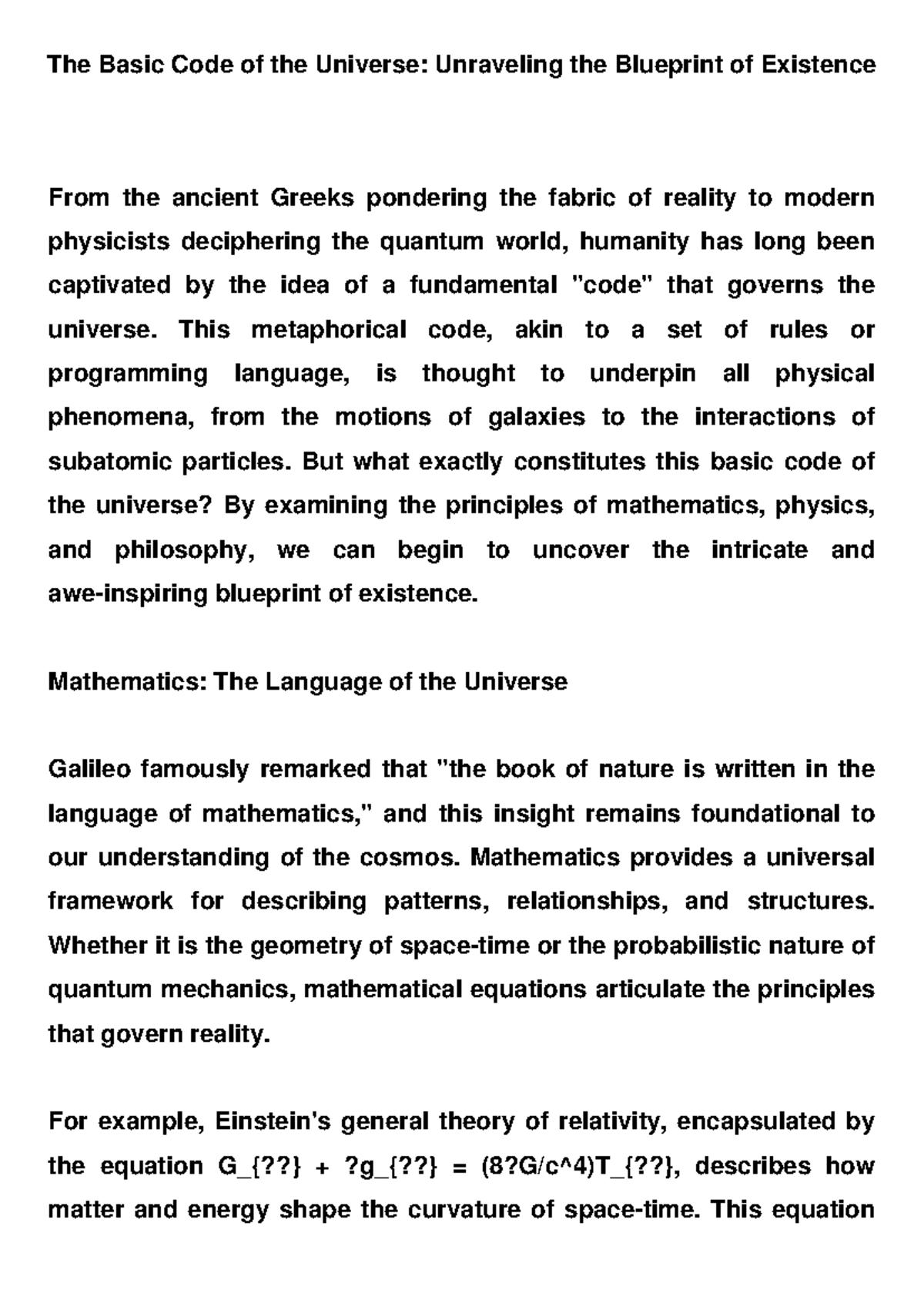 Unraveling the Basic Code of the Universe: A Philosophical & Scientific ...