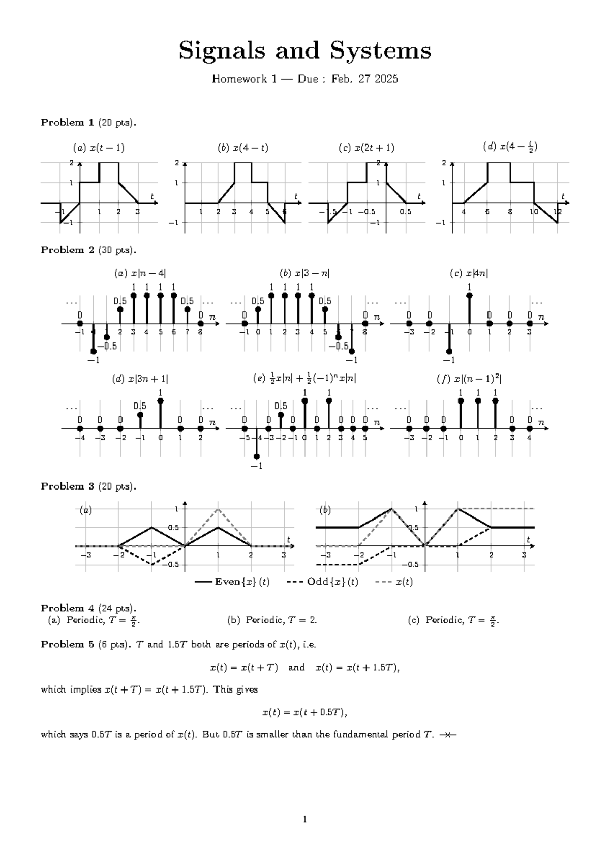 HW1 Sol - signals and systems - Signals and Systems Homework 1 — Due ...