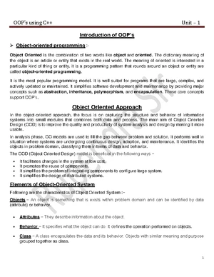BCA 3rd Sem OOP's using C++ notes - Introduction of OOP’s Object ...