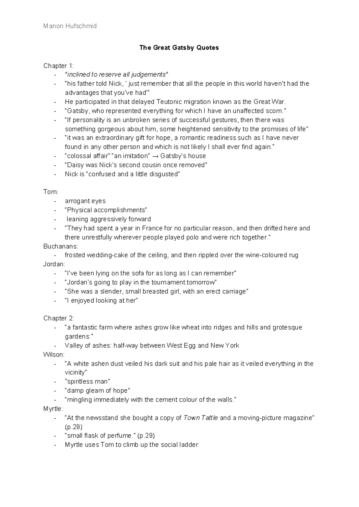 Quotes from The Great Gatsby: Key Passages (Chapters 1-5) - Studocu, image size:1200x1697