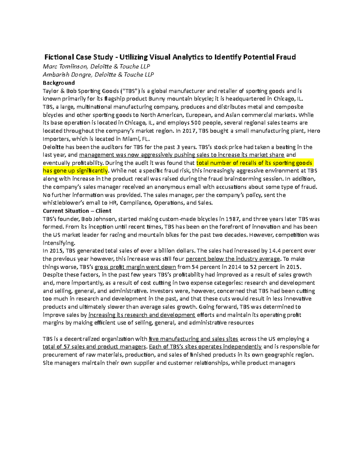 Fictional Case Study-short - Fictional Case Study - Utilizing Visual ...