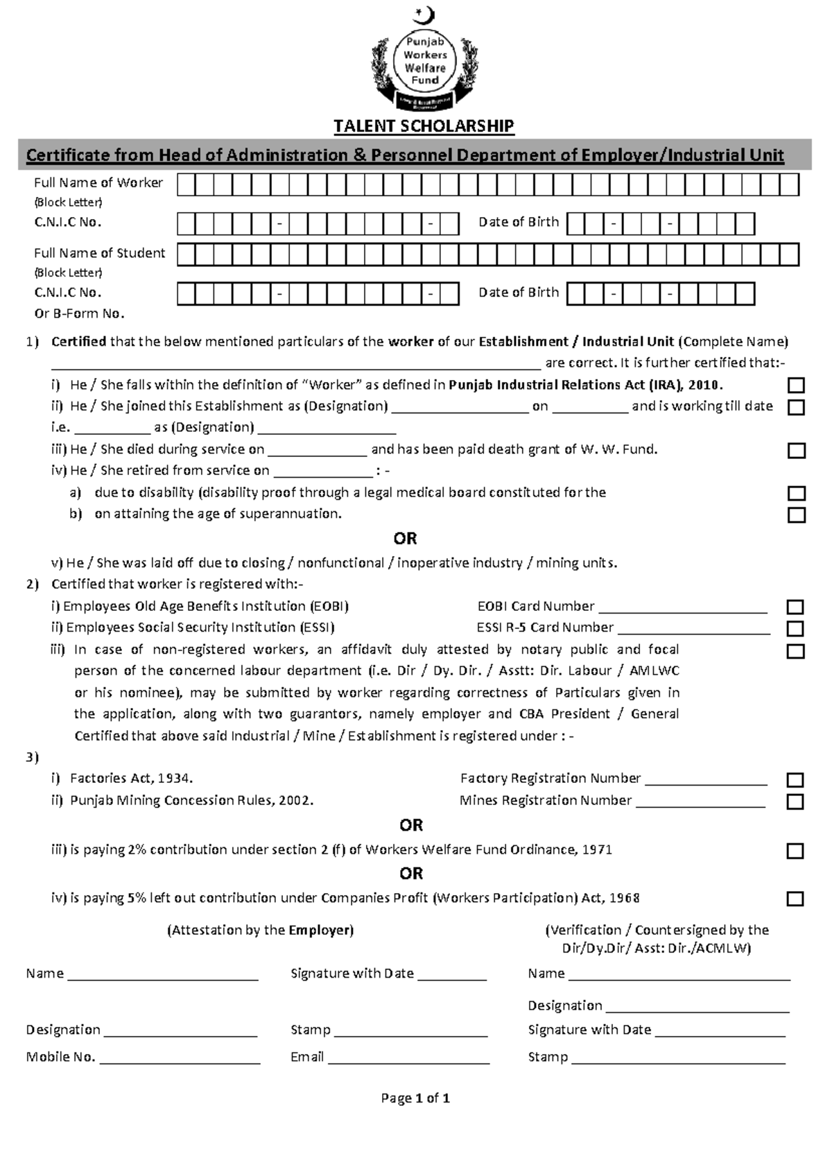 PWWF-TS-Talent Scholarship Certificate from Employer Administration ...