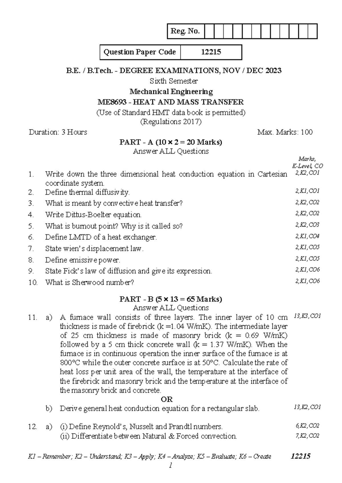 ME8693 Heat and Mass Transfer Question Paper - Nov Dec 2023 - Studocu