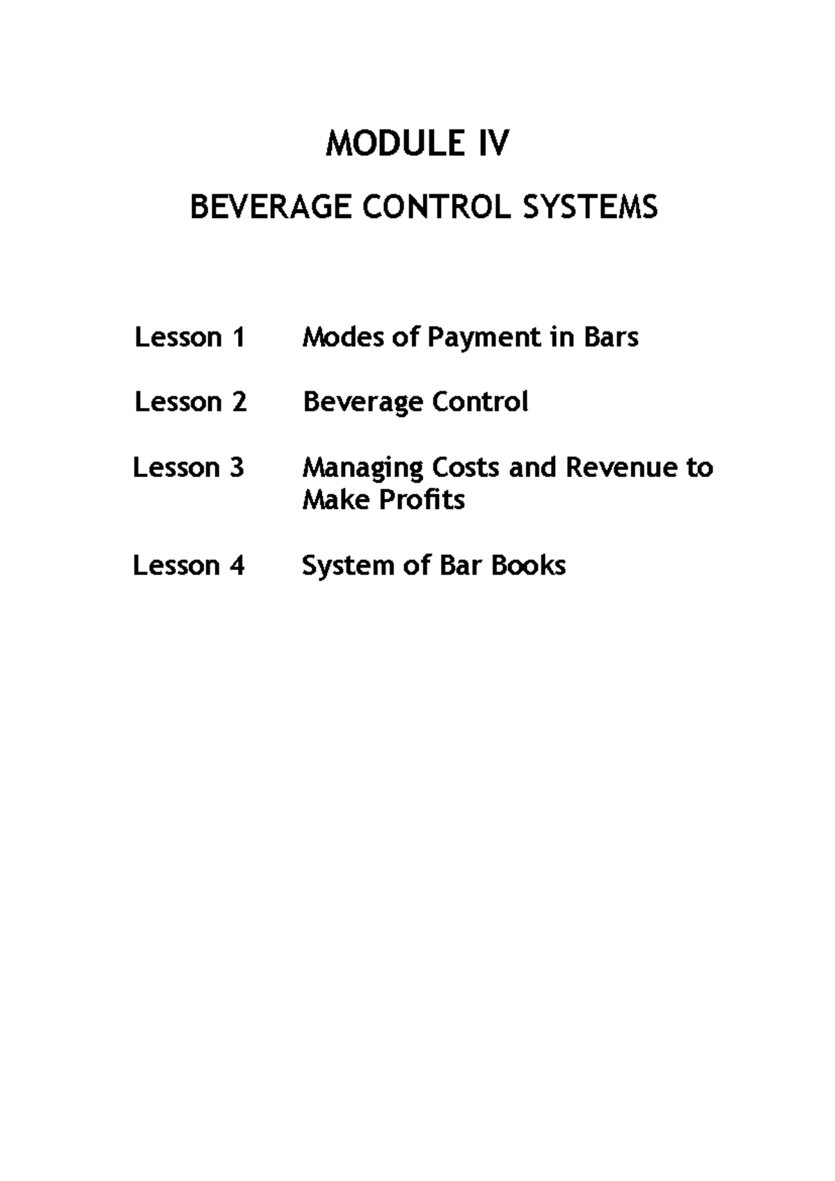 Module 4: Beverage Control Systems - Key Lessons and Objectives - Studocu