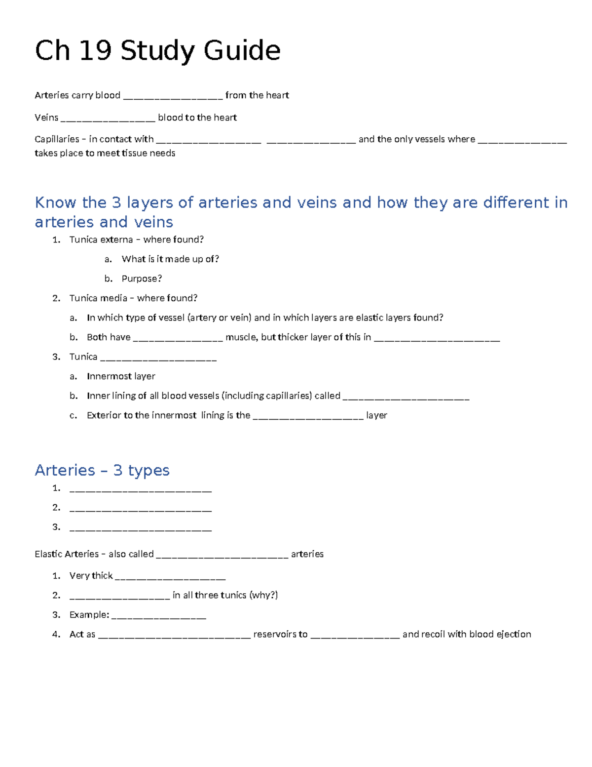Ch 19 Study Guide 2024: Blood Vessels & Circulation Notes - Studocu